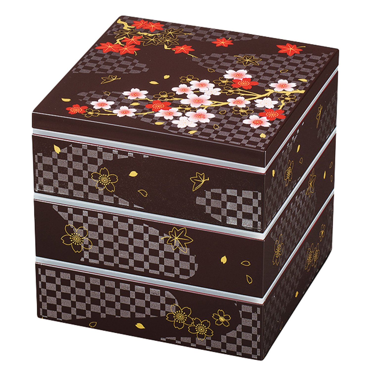 Amazon｜山中塗 華春秋 三段 角重 5.0 (タッパ付) 溜 M16498-5｜重箱